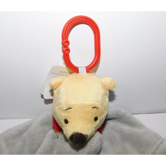 Disney Baby Winnie the Pooh Gray Red Security Blanket Nunu plush Lovey NEW w Tag - Picture 4 of 6